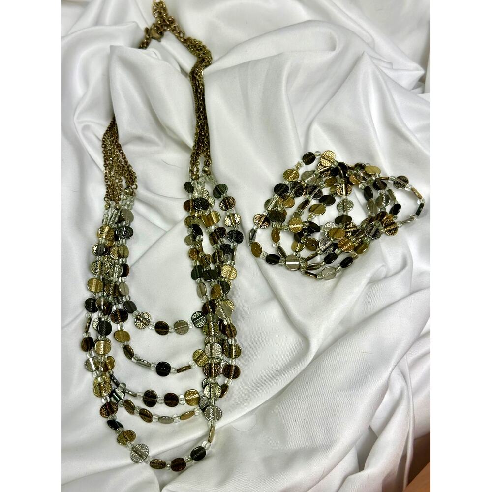 Chicos Vintage Silver & Goldtone Layered Necklace 5 Matching Bracelets Set - Picture 2 of 13